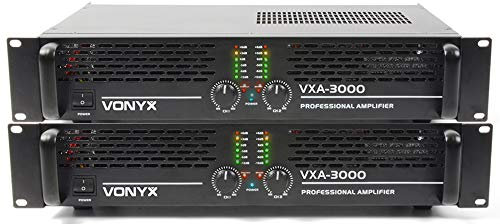 VONYX VXA-3000 MKII Professional DJ Power Amplifier Set - Dual 2 Channel 19 Rack Mountable Stereo PA Amp Kit (3000W Peak Power, Bridge Mode, RCA & NL2 Connectors) for Clubs, Venues & Events