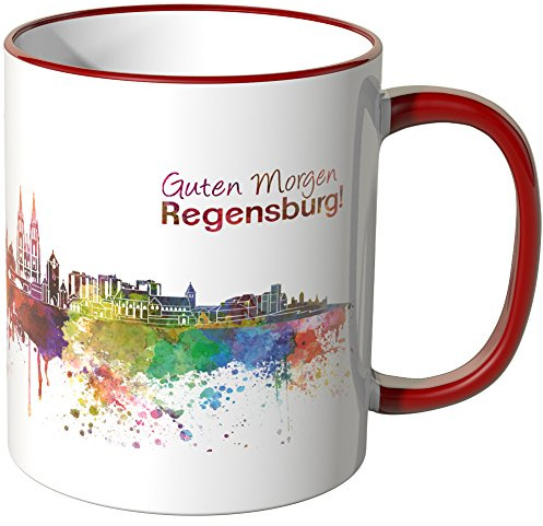 WANDKINGS® Tasse, Schriftzug Guten Morgen Regensburg! mit Skyline - ROT