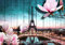 wandmotiv24 Fototapete Holz Blüten Paris Eiffelturm, L 300 x 210 cm - 6 Teile, Wanddeko, Wandbild, Wandtapete, Abstrakt, Blumen, Wand M0543