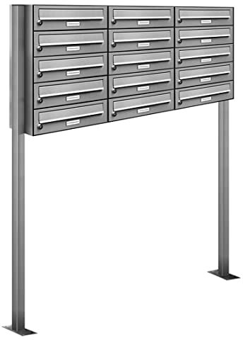 AL Briefkastensysteme 15er V2A Edelstahl Stand Briefkasten rostfrei als 15 Fach Briefkastenanlage Freistehend DIN A4 in Postkasten Design modern