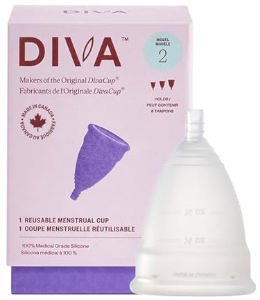 DivaCup Menstrual Cups Modèle 2. 100% Silicone de Qualité Médicale. Alternative Sûre et Sans Fuite aux Serviettes Hygiéniques et aux Tampons.