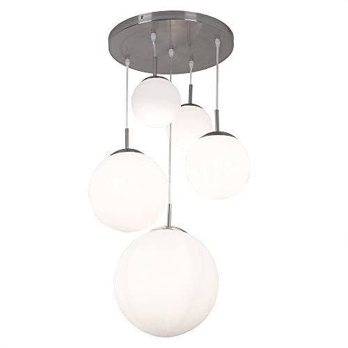 GLOBO Hängeleuchte Hängelampe Pendelleuchte Pendellampe 5 Opal Glas Kugeln Leuchte BALLA 1581-5