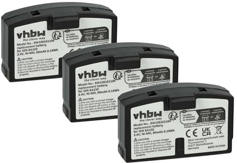 vhbw 3X Akku kompatibel mit Sennheiser Set 2500, Set 50 TV, Set 500, Set 250 Wireless Headset Kopfhörer (60 mAh, 2,4 V, NiMH)