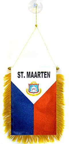 AZ FLAG - Fanion Pays de Saint-Martin Pour Décoration Voiture Avec Ventouse et Franges Dorées - Mini Drapeau Du Royaume Des Pays-Bas - 13x10 cm