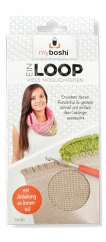 myboshi Webloop, Stoff zum Anhäkeln und Anstricken, Verbindung aus Stoff und Wolle, Webschal Beige (Sand), 1 Loop