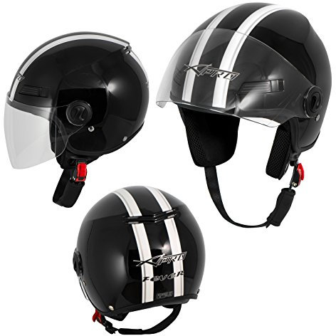 Motorradhelm Motorrad Roller Offenes Jet Helm Viser ECE 22-06 Schwarz M
