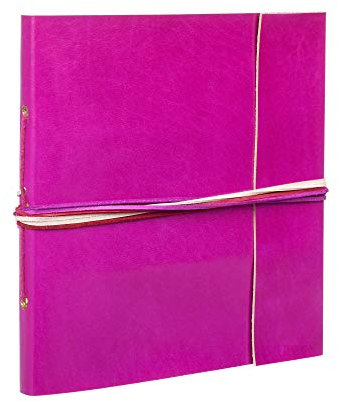 Album fotografico in pelle colorata | rosa ciliegia | 30 pagine per contenere foto da 120 cm x 15 cm | commercio equo e solidale e fatto a mano | album per scrapbooking e bricolage | 26 cm x 24 cm