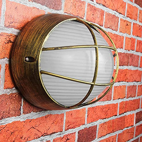 Licht-Erlebnisse Außenlampe Antik AMSTERDAM in Gold Aluminium Glas B:32cm IP44 E27 Wandleuchte Wegbeleuchtung Terrasse Hof