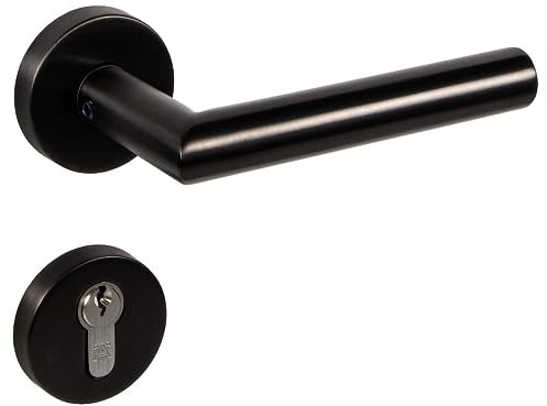Gedotec Drückergarnitur Schwarz matt [PZ - Zylinder] 1x Tür Beschläge Rund-Rosette I Türgriffe Innentüren L-FORM I Türklinke für Türstärke 35 – 47 mm | Türbeschlag mit Befestigungsmaterial
