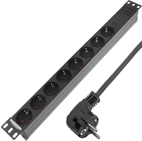 RackMatic - Steckdosenleiste Schutzkontakt Rackmontage PDU Rack 19 1HE 8 Schuko