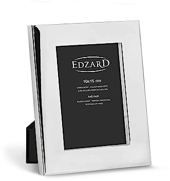EDZARD Bilderrahmen Udine (Foto 10x15 cm) versilbert anlaufgeschützt | Silberrahmen für Fotos 10x15 cm, Samtrücken, 2 Aufhänger, zum Stellen und Hängen, Fotorahmen, Portraitrahmen