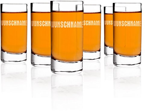 Herz & Heim® Schnapsglas mit Gravur im 6er Set je Glas 1 Name