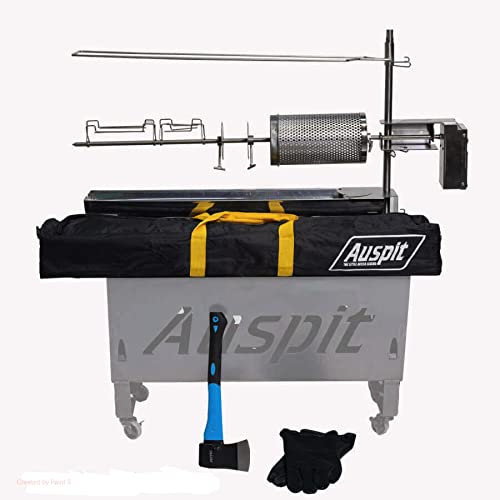 Auspit The Little Aussie Legend Gold Set – Premium Edelstahl Rotisserie Set für Outdoor BBQ, Autonome Camping Kochset, Bushmaster Drehspieß & Professionelles Grillzubehör, Gourmet BBQ