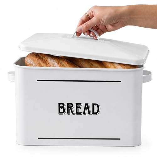 Premier Housewares Stylish Design White Metal Bread Bin | Durable Bread Bin For Dining Table | Spacious Bread Container For Kitchen | Practical Small Bread Bin For Breakfast