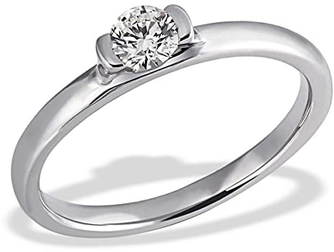 Goldmaid Damen-Ring Solitär 585 Weißgold rhodiniert Diamant (0.25 ct) weiß Brillantschliff - So R6374WG56 Verlobungsring Diamantring