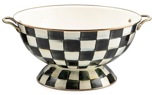 MACKENZIE-CHILDS Enamel Bowl, Serving Bowl for Entertaining, Everything Bowl, Black-and-White Courtly Check