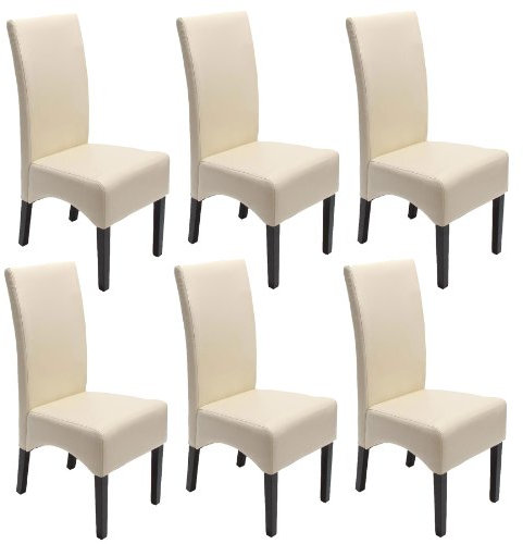 Mendler Lot de 6 chaises Latina - Couleur crème, Pieds foncés