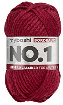myboshi No.1 Wolle zum Häkeln und Stricken, Schnellstrickgarn, langlebige Mützenwolle, Strickwolle, Häkelwolle, mulesing-frei, 50g, Ll 55m Rot (Bordeaux) 1 Knäuel