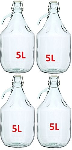 BDG5D 4 x Glass Balloon Fermentation Bottle Wine Balloon 5 L Clip Closure