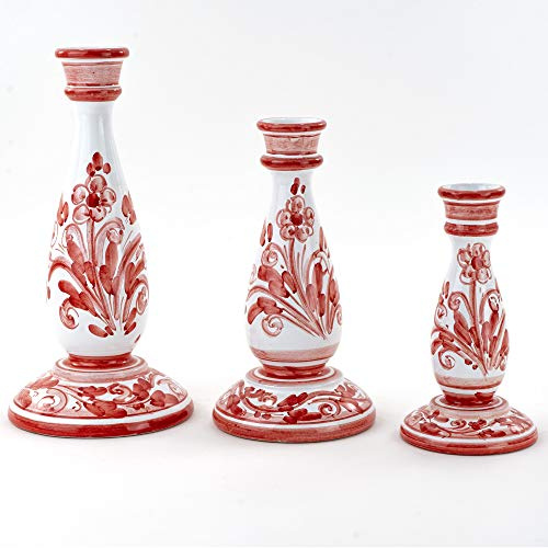 Set 3 candelieri rossi natalizi in ceramica di Caltagirone fatti a mano