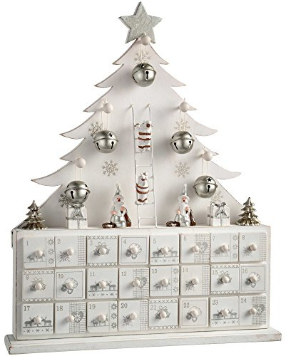 WeRChristmas Weihnachtsdekoration Holz Baum Adventskalender, 40 cm – Weiß