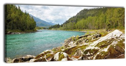 wandmotiv24 Leinwandbild Panorama Nr. 237 Altai Katun 100x40cm, Keilrahmenbild, Bild auf Leinwand, Russland Natur Landschaft