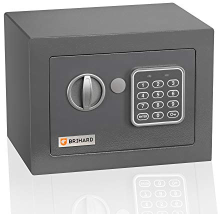 Brihard Junior Elektronischer Safe 17x23x17cm - Kleiner Safe Elektronischer mit Code - Digitales LED-Zahlenschloss Titan-grau, Ral 7015