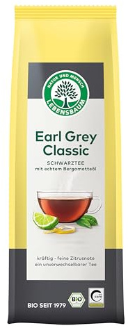 Lebensbaum Earl Grey Classic, Schwarztee mit echtem Bergamotte- und Zitronenöl, harmonisch, aromatisch, 100% Bio, lose, 100g