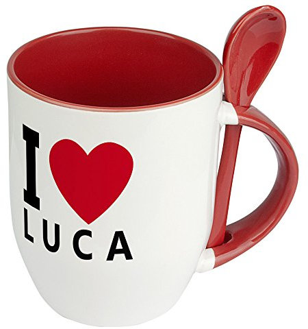digital print Namenstasse Luca - Löffel-Tasse mit Namens-Motiv I Love Luca - Becher, Kaffeetasse, Kaffeebecher, Mug - Rot