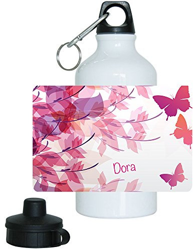 Eurofoto Trinkflasche mit Namen Dora und süßem Schmetterling-Motiv für Mädchen