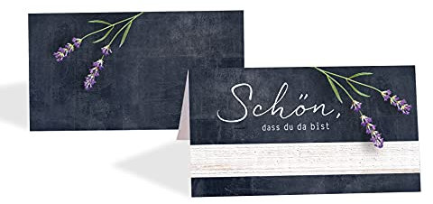 15 Tischkarten Platzkarten Hochzeit LAVENDEL TAFEL mit Spiel innenseitig, Tischkärtchen zum beschriften, Namenskarten, lila, Jubiläum Geburtstag Familienfest