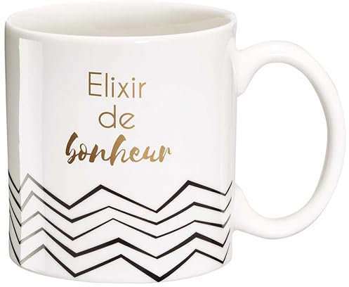 DRAEGER PARIS 1886 - Mug Black & Gold porcelaine fine Elixir de bonheur - Message affectif - Finition en or véritable - Mug 350ml avec boîte cadeau - Tasse chic et tendance pour réveil doux et amis