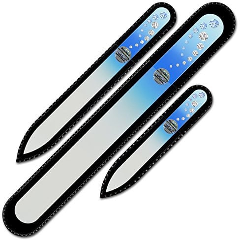 Mont Bleu Set of 3 Crystal Nail Files hand decorated with crystals from Swarovski® | Hand Made, Czech Tempered Glass, Lifetime Guaranty