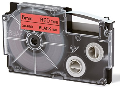 Casio EZ-Label Printer XR-6RD1 Schriftband selbsthaftend 6 mm x 8,0 m schwarz auf rot