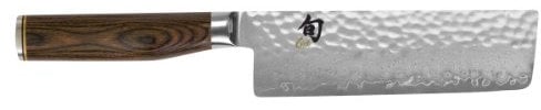 KAI Shun Premier Tim Mälzer Nakiri 14 cm Klingenlänge - VG-MAX Kern 61 (±1) HRC, 32 Lagen Damast hochglanzpoliert - Pakkaholz mittelbraun gemasert - Hammerschlagoberfläche - Made in Japan