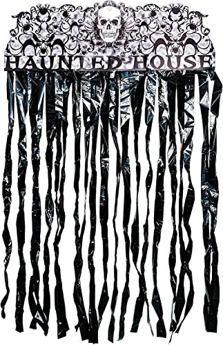 SHATCHI Türvorhang, schwarz, glänzend, Lametta-Folie, Fransenvorhänge für Halloween-Dekoration, Spukhaus, 90 cm x 170 cm, Plastik Kunststoff Papier, 90cm x 170cm