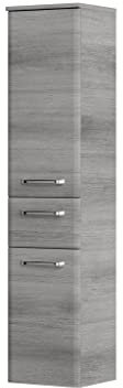 Pelipal Badezimmerschrank Quickset 328 in Graphit Struktur quer Nachbildung, 30 cm breit | Halbhoher Midischrank mit 2 Türen, 1 Schubkasten und 3 Einlegeböden