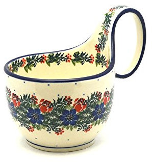 Polish Pottery Soup Bowl with Loop Handle - Garden Party