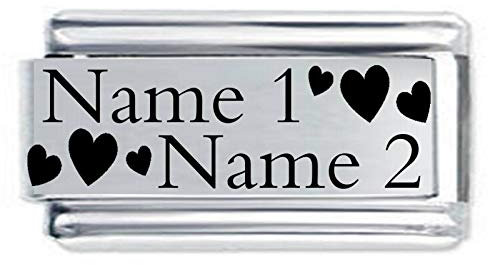 Superlink Custom Made Family/Lovers/Friends Etched Italian Charm - Any Two Names - fits all 9mm Italian Style Charm Bracelets