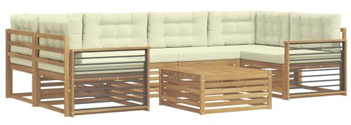 vidaXL Outdoor-Sofagarnitur mit Kissen 7 pcs Weiß und Creme Polyester, Gemütliches Outdoor-Set, modernes Lounge-Möbel, Garten-Sofa, tolle Terrassen-Sitzgelegenheit