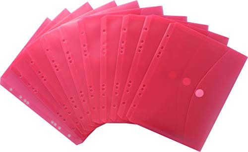 EXXO by HFP 35046 Dokumententaschen Sammelmappen Sichttaschen A5 quer transparent rot- Dokumentenmappe zum Abheften mit EURO-Lochung, Abheftrand, Klappe und Klettverschluss - 10 Stück