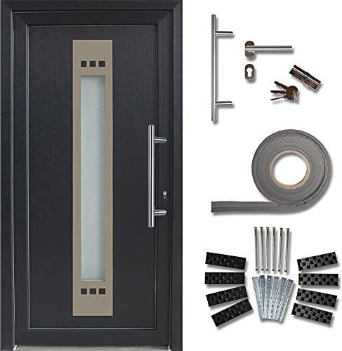 kuporta Kunststoff Haustür Santana Türen 108 x 200 cm DIN links außen anthrazit/innen weiß mit Stoßgriff-Set Montageset Fugendichtband
