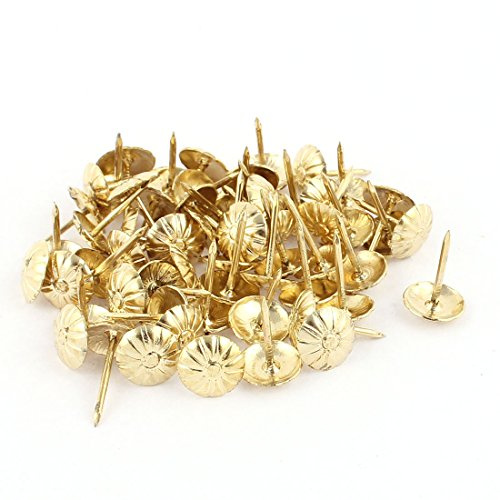sourcing map Clou Tapissier 7/16 Diamètre Fer Chrysanthème Doré 60Pcs | Clou Punaise