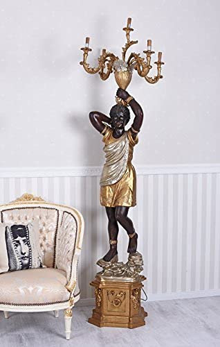 Antik Kandelaber Mohrenleuchte (ohne Leuchtmittel) Barock venezianische Dienerin Dekoration Skulptur Eingangsbereich Polystein Mehrfarbig 220 cm oar184L Palazzo Exklusiv