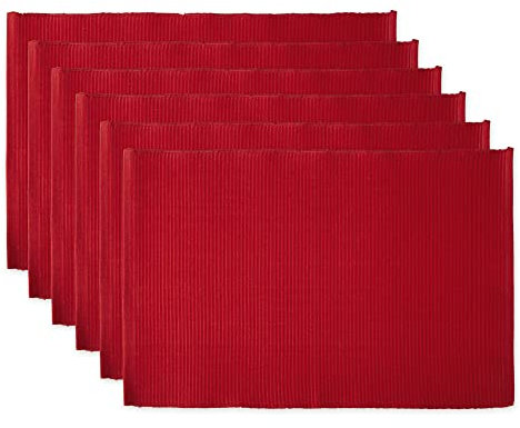 DII Basic Everyday Gerippte Tischset 100% Baumwolle Tischset 13x19 Tango Red 6-teilig