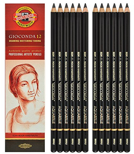 Koh-i-noor Gioconda Negro Aquarelle - 12 Water Soluble Graphite Pencils 6B. 8800