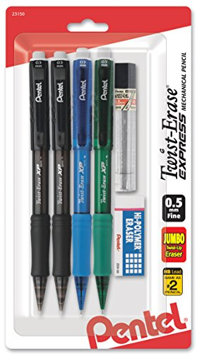 Pentel Twist-Erase Express Mechanical Pencil, (0.5mm), Assorted Barrel Colors (QE415LZBP4)
