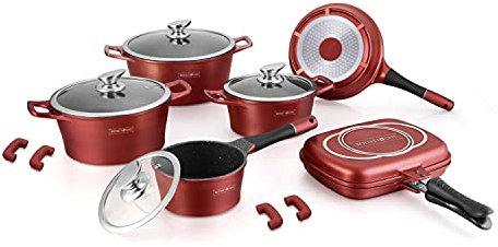 Royalty Line 369C Set da Cucina 15 Pezzi, Pietra, Rosso, 15 Pezzi