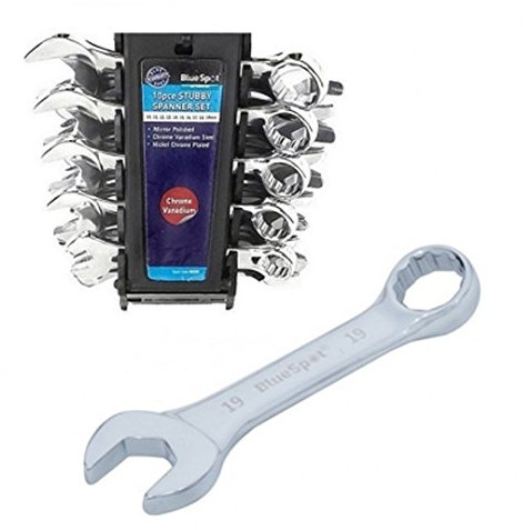 Blue Spot 4110 Chrome Vanadium Metric Stubby Spanner Set, Silver, 10-19 mm, Set of 10 Piece