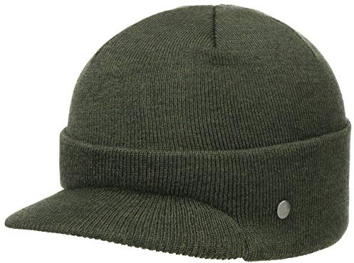 LIERYS Fine Merino Strickcap Damen/Herren - Wintermütze aus Merinowolle - Strickmütze in One Size (54-59 cm) - Mütze mit Schirm Herbst/Winter Oliv One Size